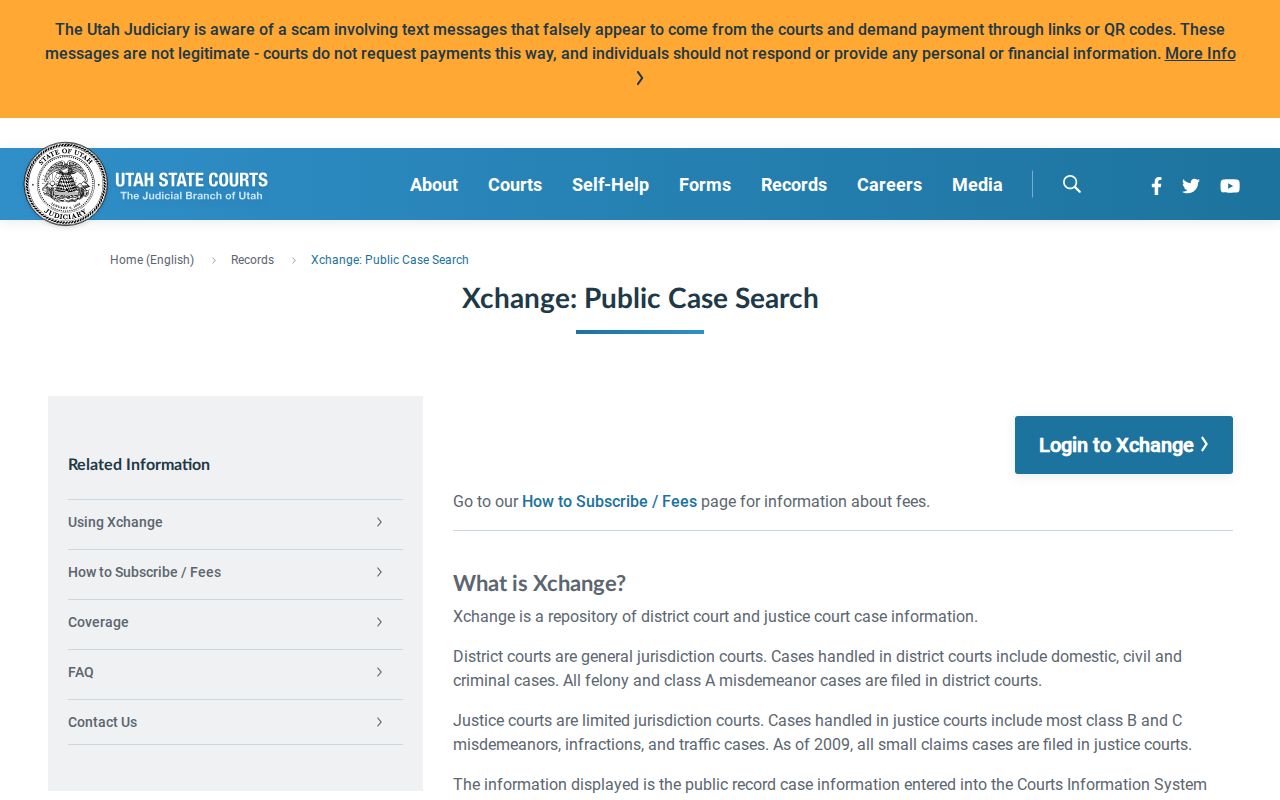 Utah Xchange court search for Millard County released inmate cases