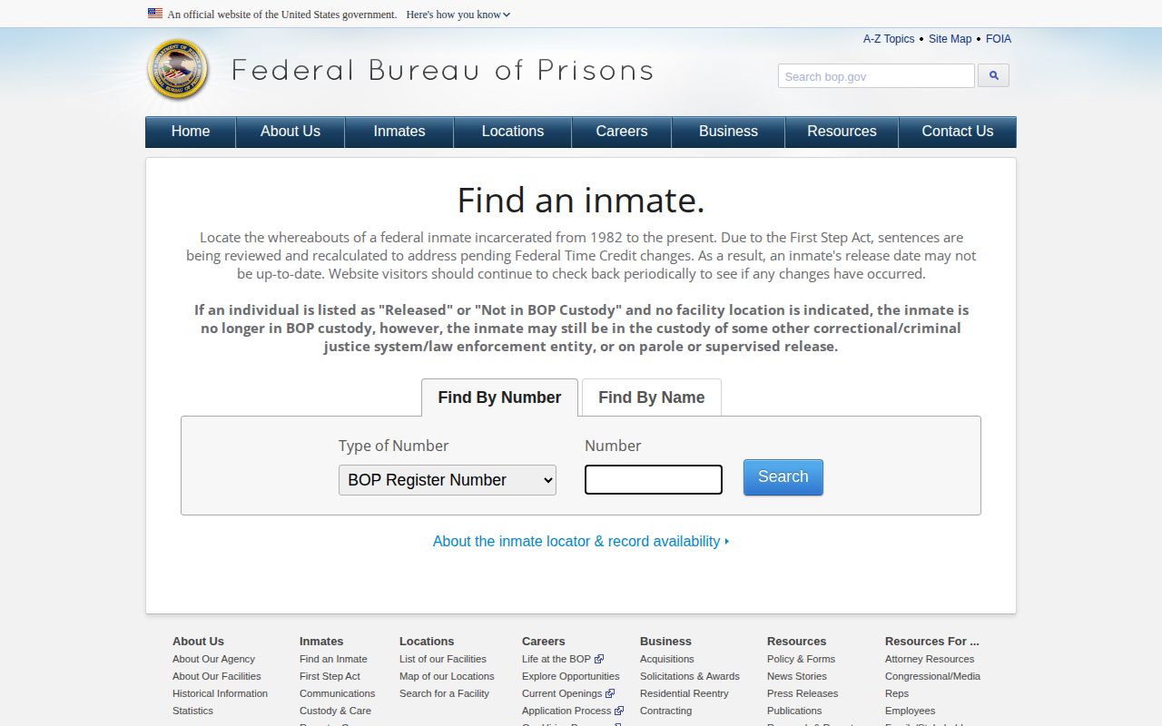 Federal Custody Serving Utah BOP release locator
