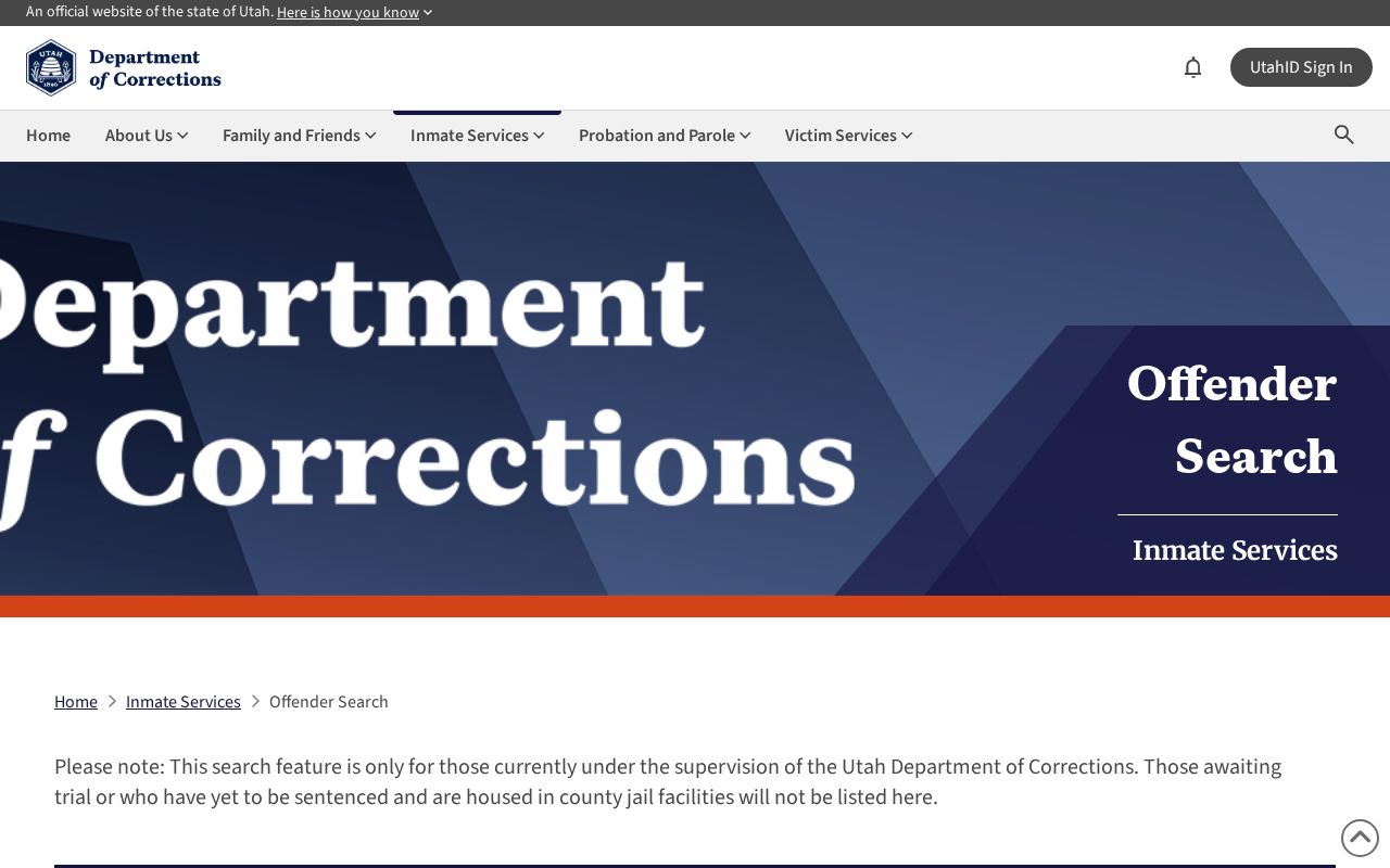 Utah corrections search fields for Millard County released inmates